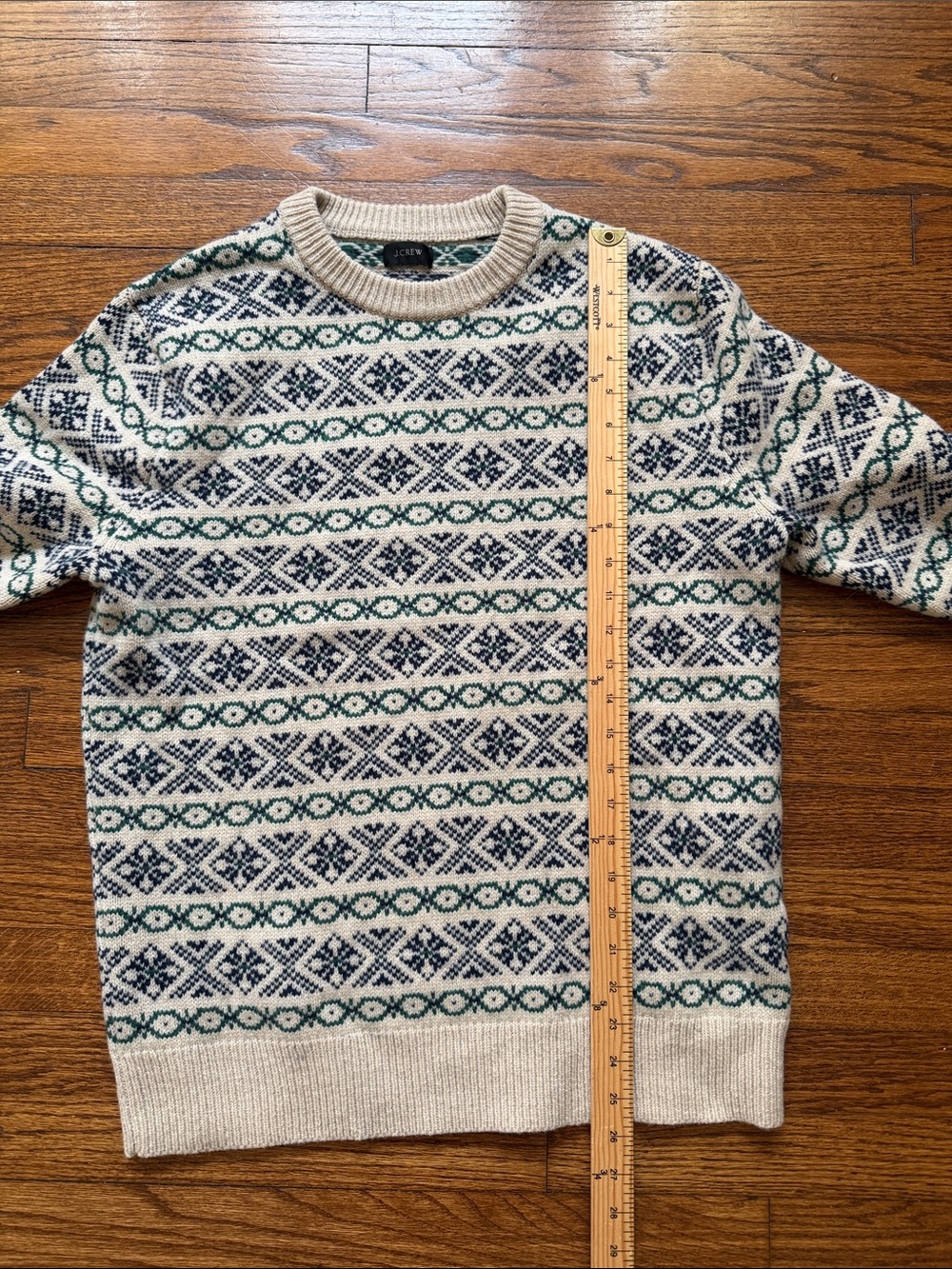 J.Crew Fair Isle Nordic Crewneck Sweater Cream Navy Green Wool Blend Size M - Picture 4 of 7